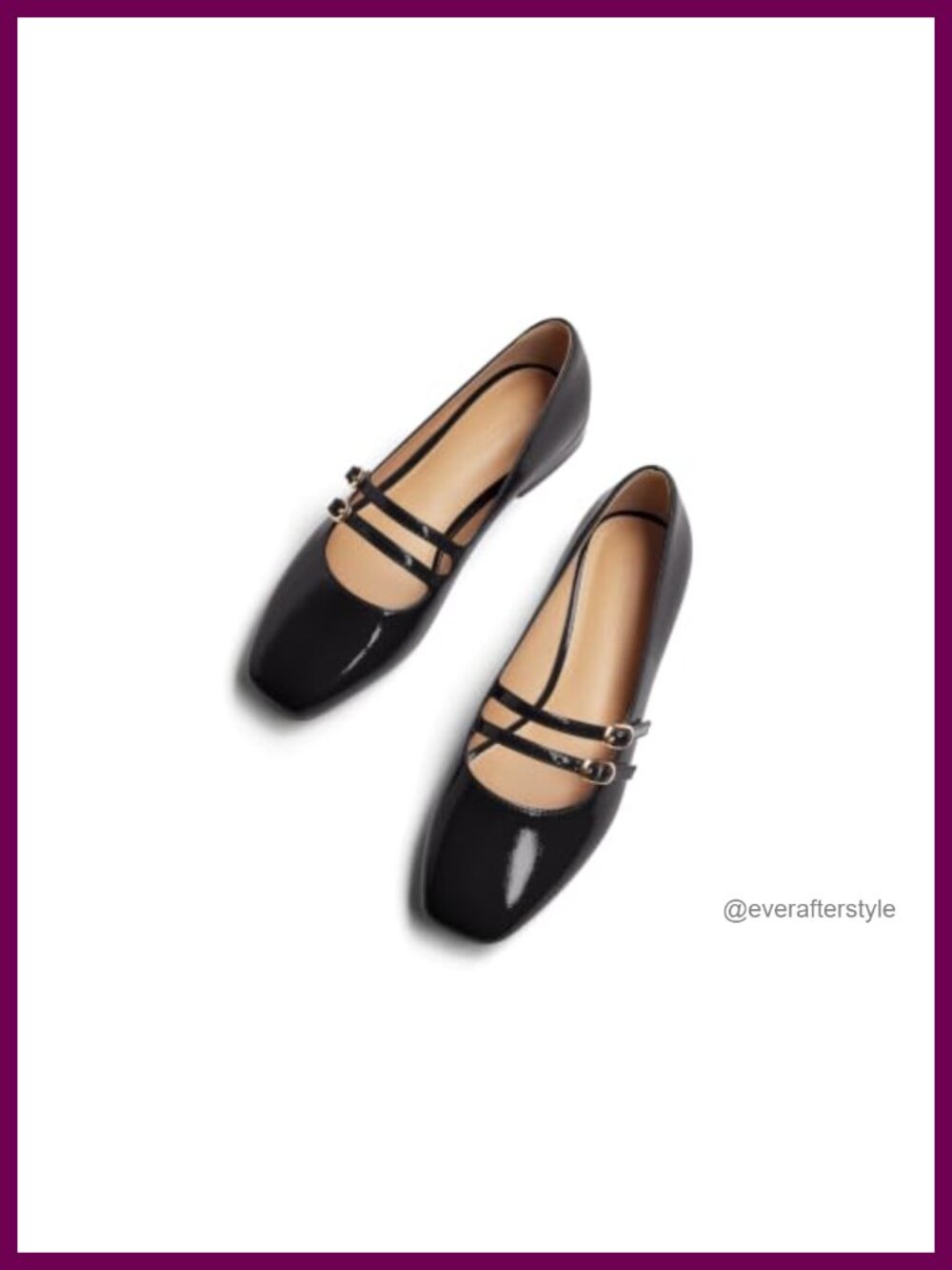 Coutgo Women's Mary Jane Flats Square Toe Double Strap Faux Leather Slip On